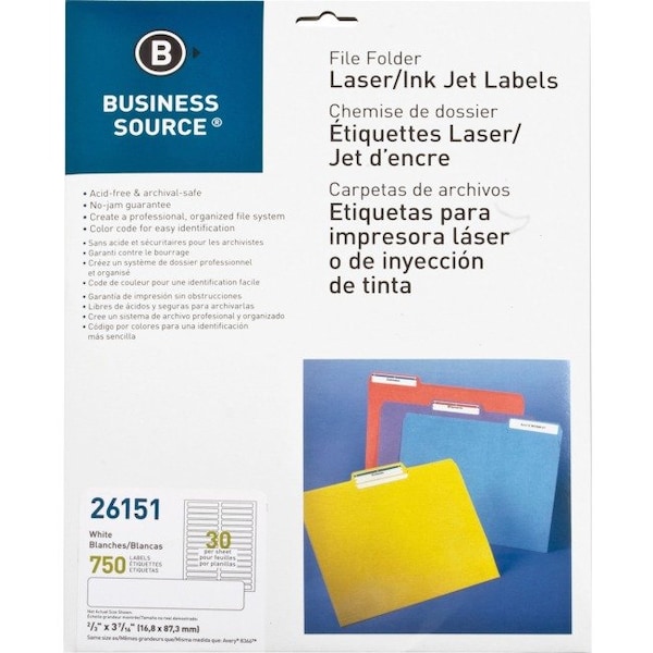 Business Source Filing Labels, Laser/Inkjet, 2/3"x 3-7/16", 750/PK, White PK BSN26151 - main